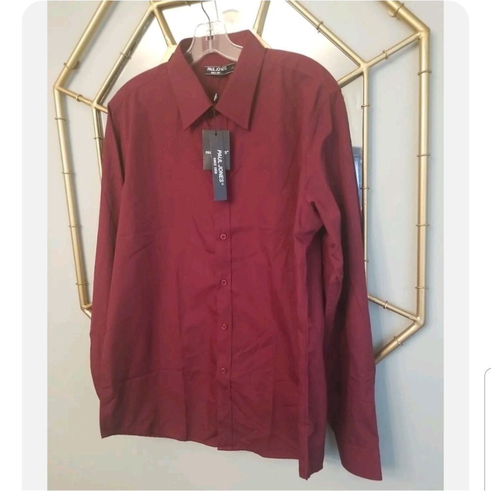 Paul Jones Burgundy Button Down Dress Shirt New With Tags Mens Size Large